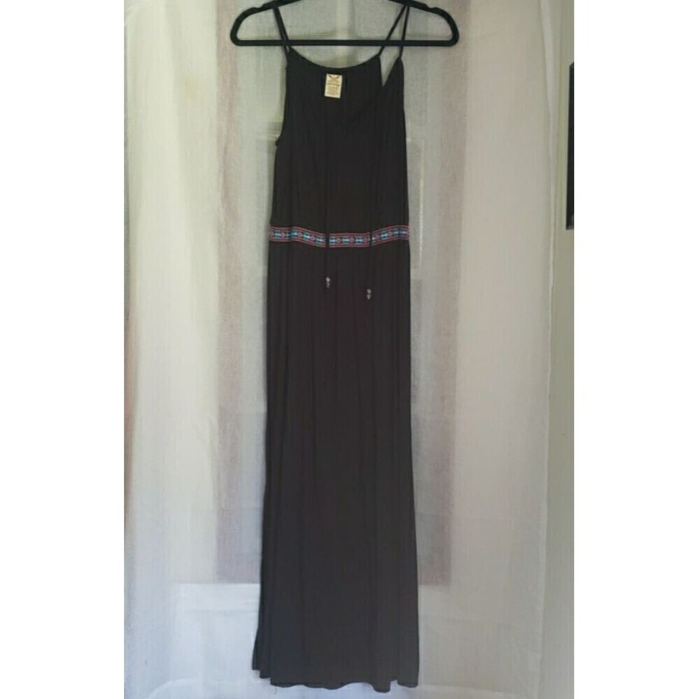 Faded Glory Maxi Tank Dress Black Long Sleeveless Boho Simple Womens Size M 8-10